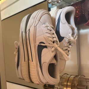 Nike White and Navy Platform Sneakers